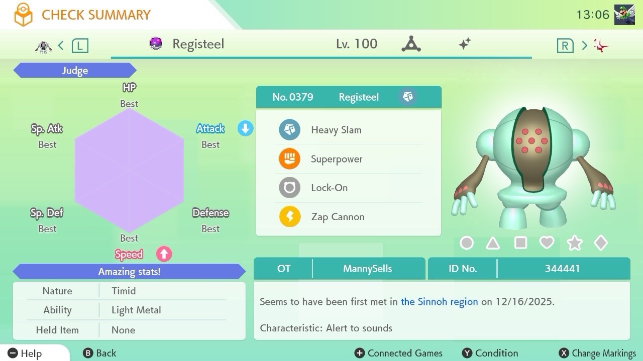 BDSP Caught Legendaries Shiny/Non Shiny, 6IV, Level 100, EVs 6HP 252ATK 252SPE