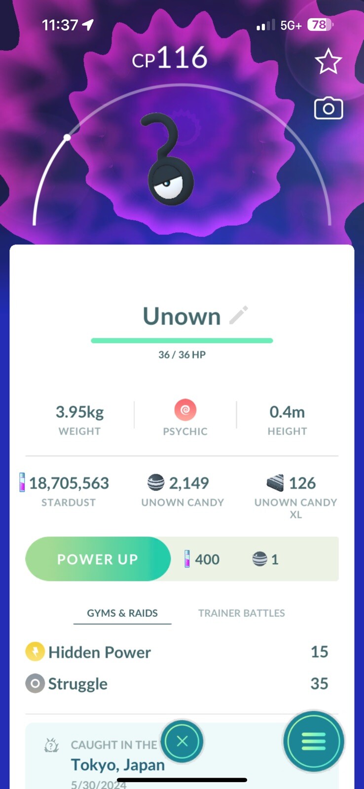 Pokemon Unown Question Mark ? (NON Shiny) – TRADE 20k stardust