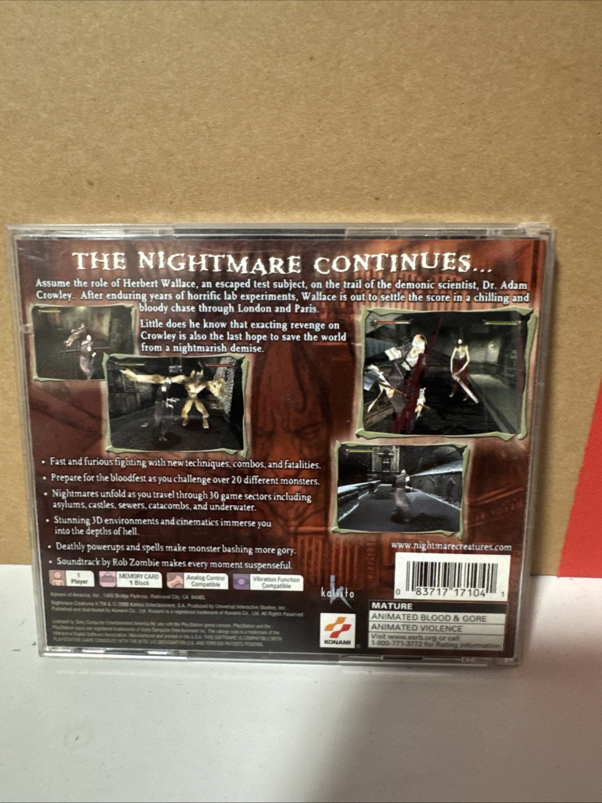 Konami Nightmare Creatures II PS1 2000 Manual Included M Mature.