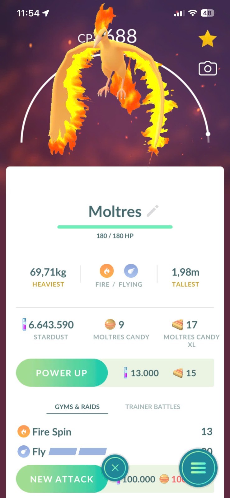 PoGo ✨ PTC A.C.C Hundo Moltres ✨LvL70 & Master Ball
