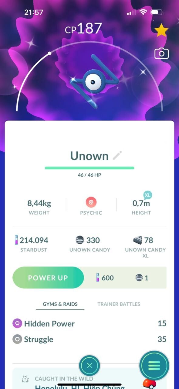 Pokemon shiny Unown N – TRADE 20k stardust