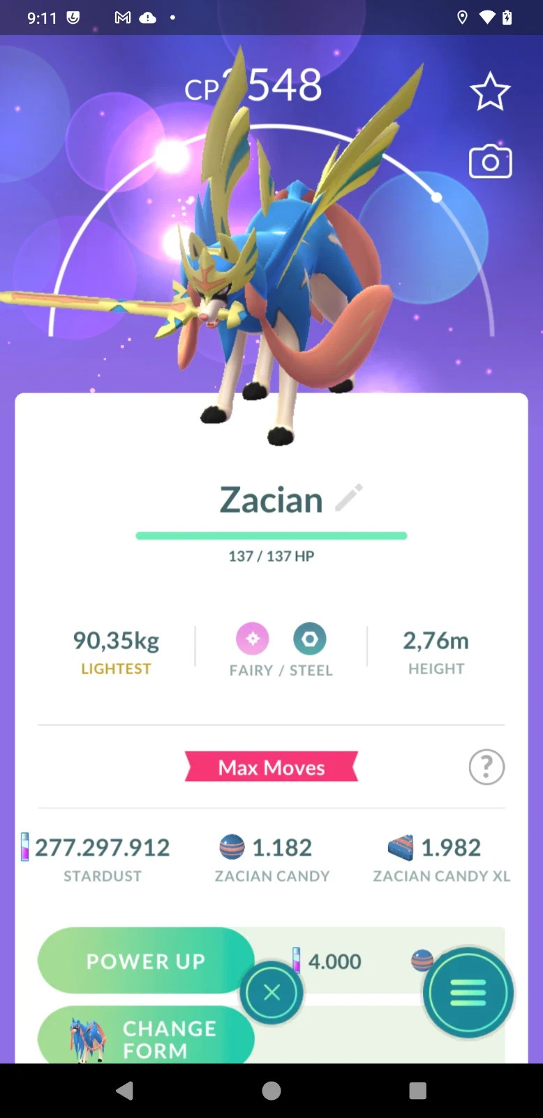 Lv50-3moves -Non Shiny Zacian Crowned Form