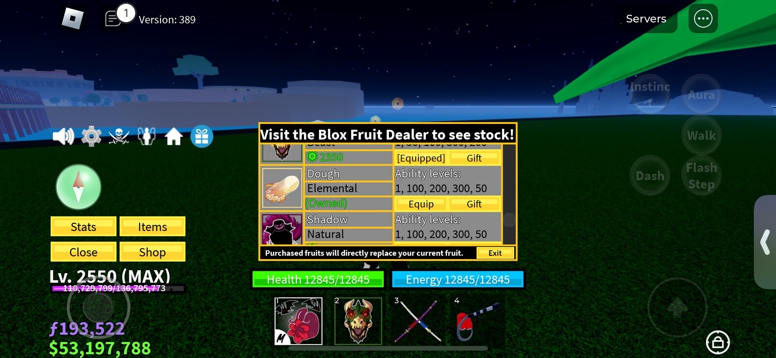 Blox Fruit perm dough and perm, magma and perm, rocket max level, CDK and Fruits