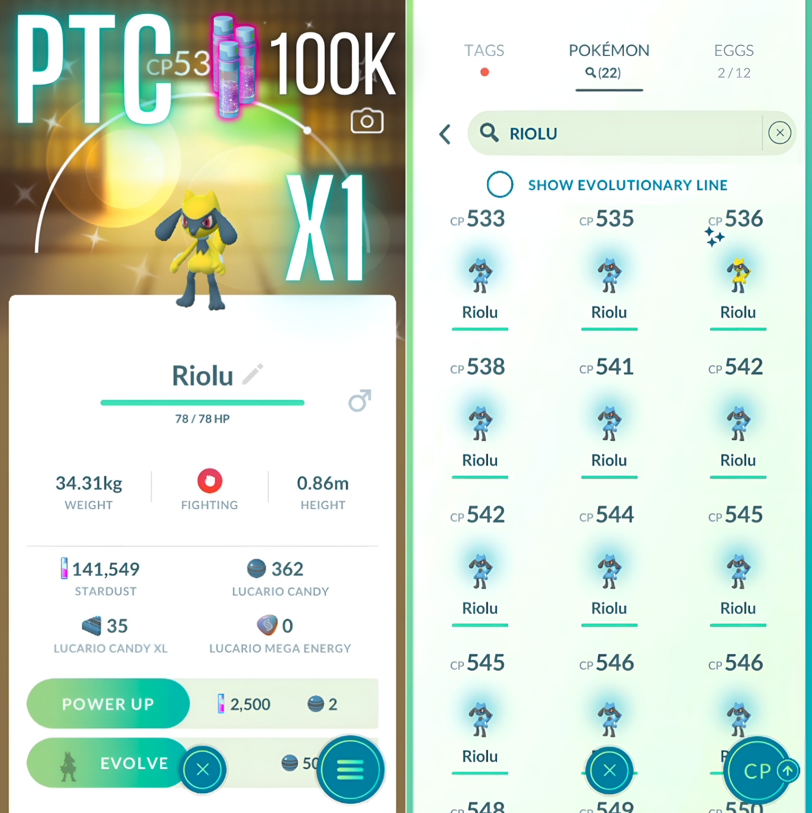 Shiny Riolu, +15 riolus | mini PTC 100K Stardust | Go ✨