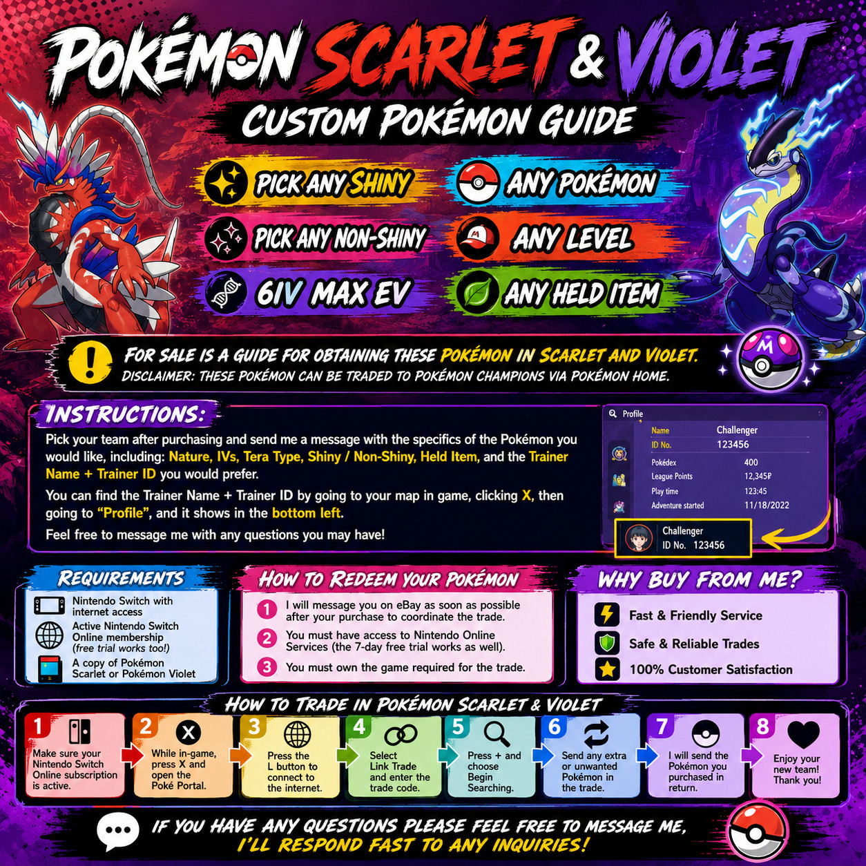 Pokemon Scarlet and Violet / Pokemon Champions 6IV SHINY MAX EV CUSTOM OT