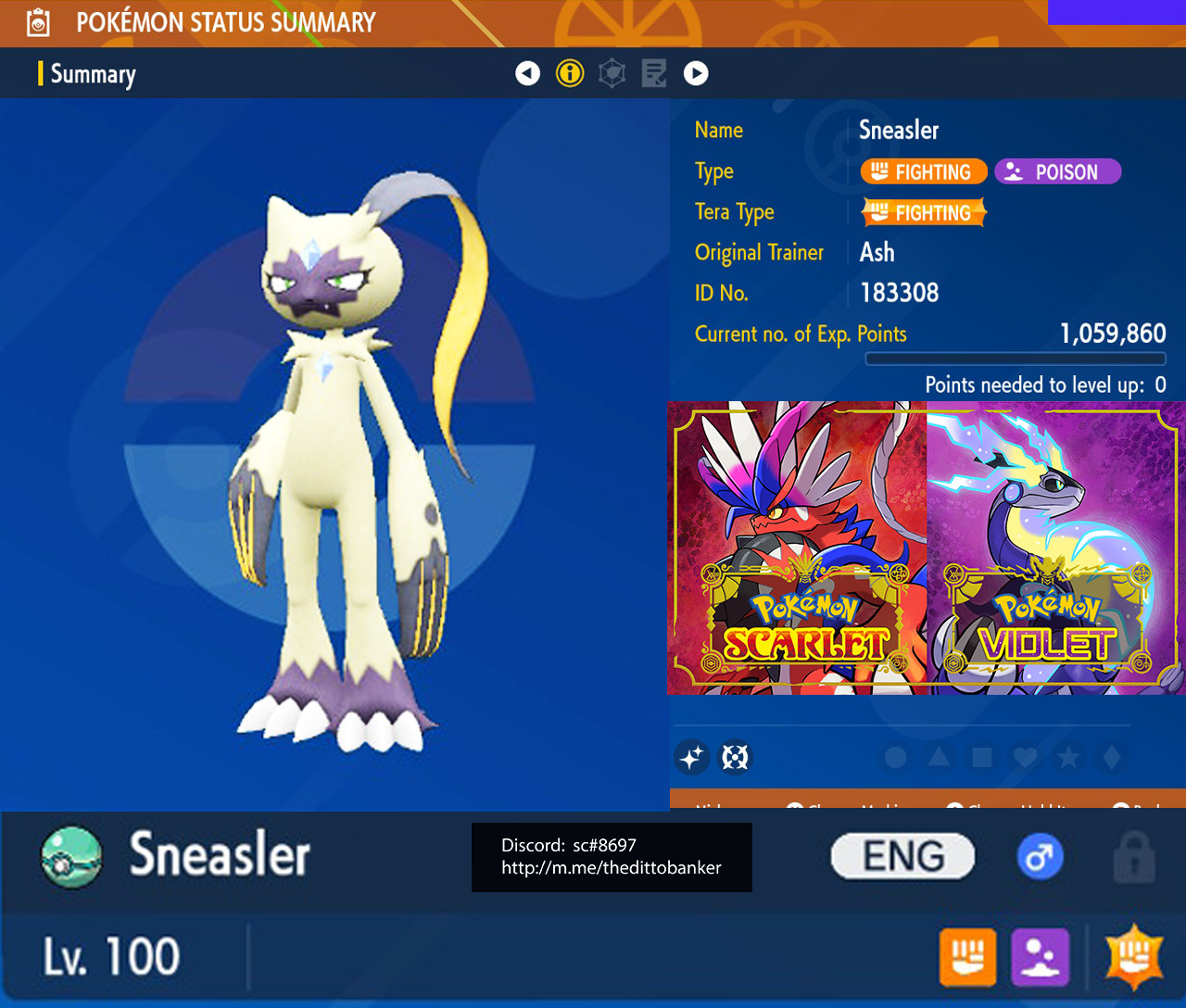 Pokemon Scarlet/Violet ✨ SHINY HISUI SNEASLER Lv.100 6IV Battle Adamant Transfer