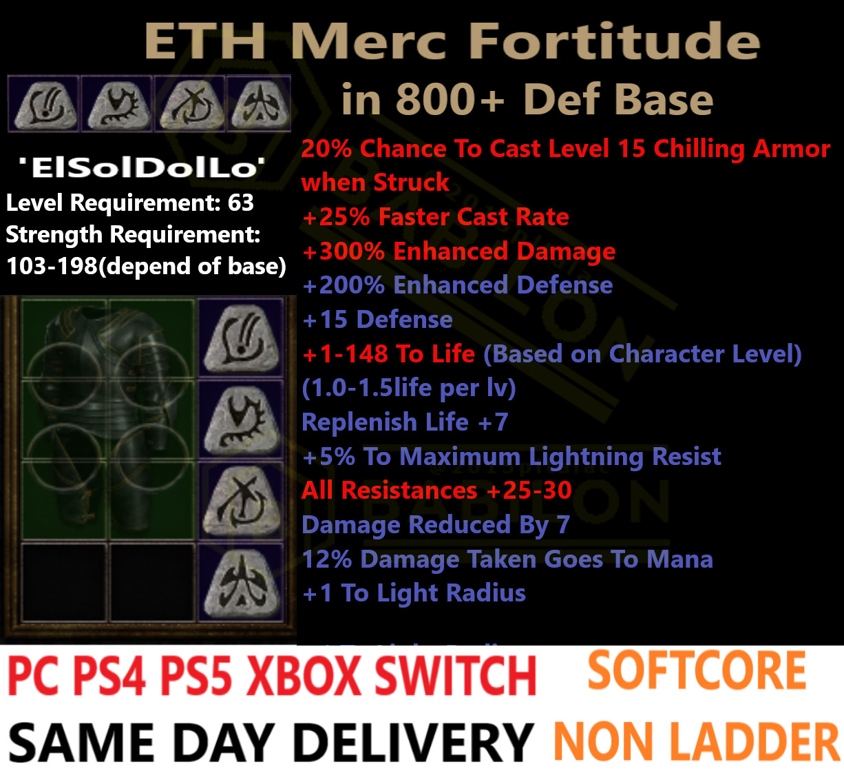 ✅PC PS4 PS5 XBOX SWITCH✅Merc Fortitude +300%DMG Diablo 2 Resurrected Items D2R