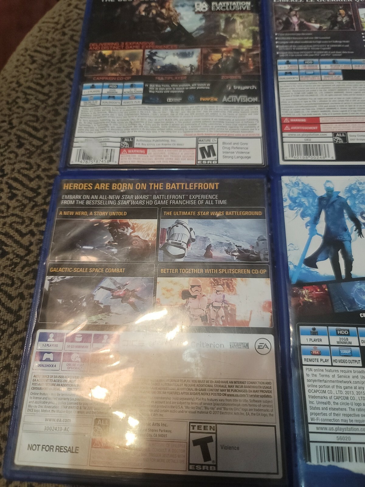 Lot ps4 Black Ops 3 Dynasty Warrior 8 Battlefront 2 Devil may cry