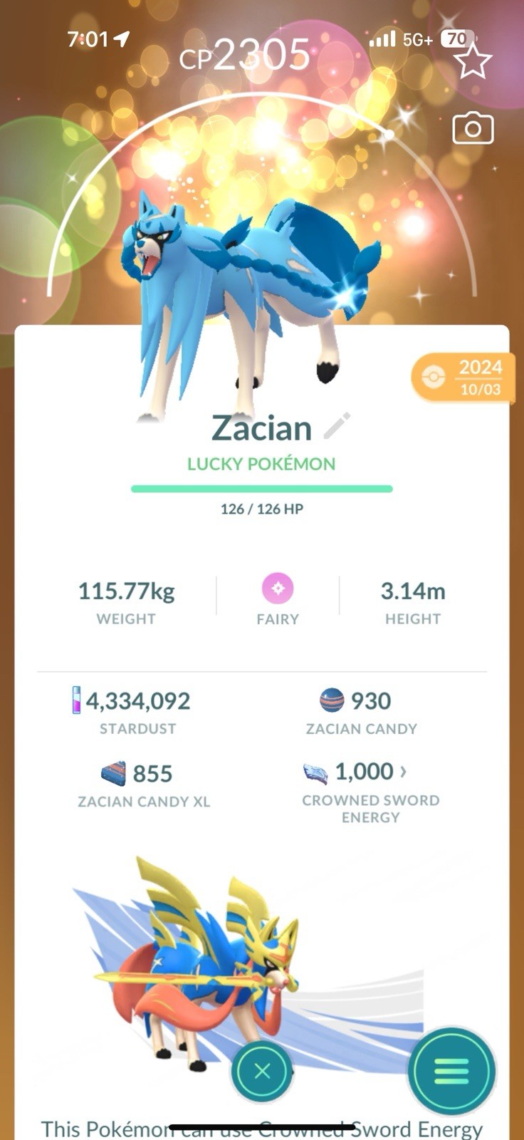 SHINY ✨ LEGENDARY Zacian!!! ✨ – PVP BEAST -MAX LV50 – Unlocked 3 Move