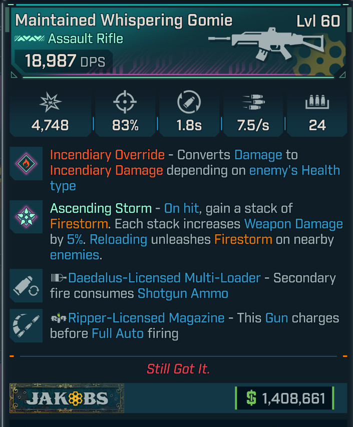 Borderlands 4⭐GOMIE ASSAULT RIFLE⭐INCENDIARY OR⭐SHOTGUN AMMO⭐RIPPER MAG⭐JAKOBS