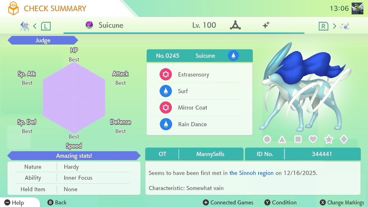 BDSP Caught Legendaries Shiny/Non Shiny, 6IV, Level 100, EVs 6HP 252ATK 252SPE