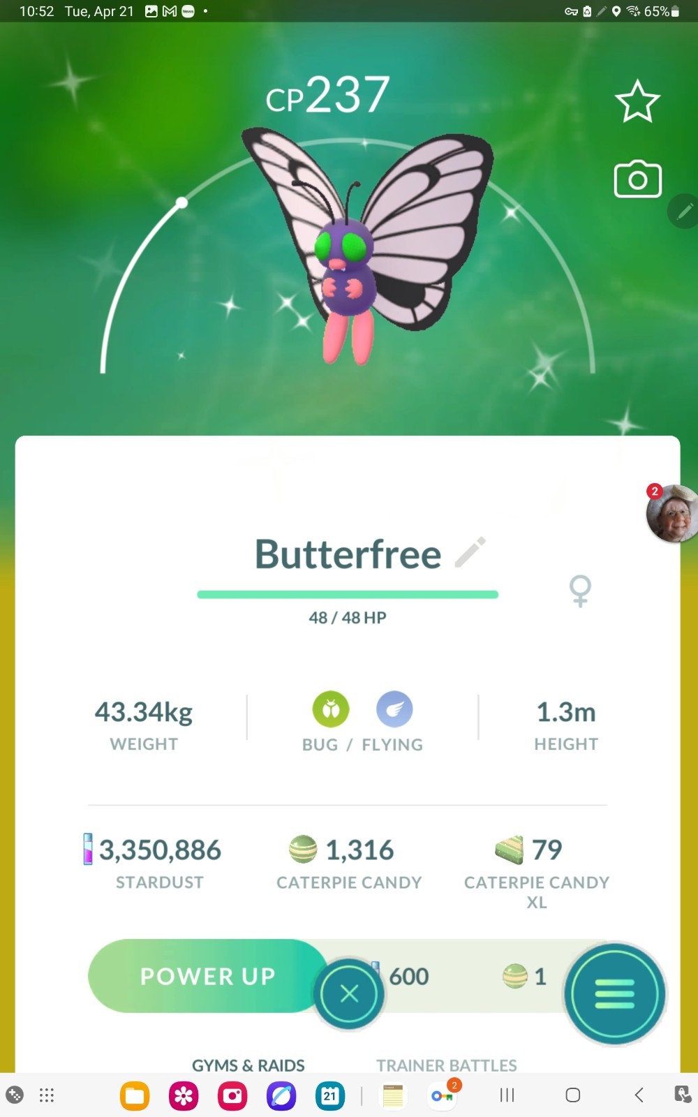 Shiny Butterfree in GO. Custom OT to Home read description