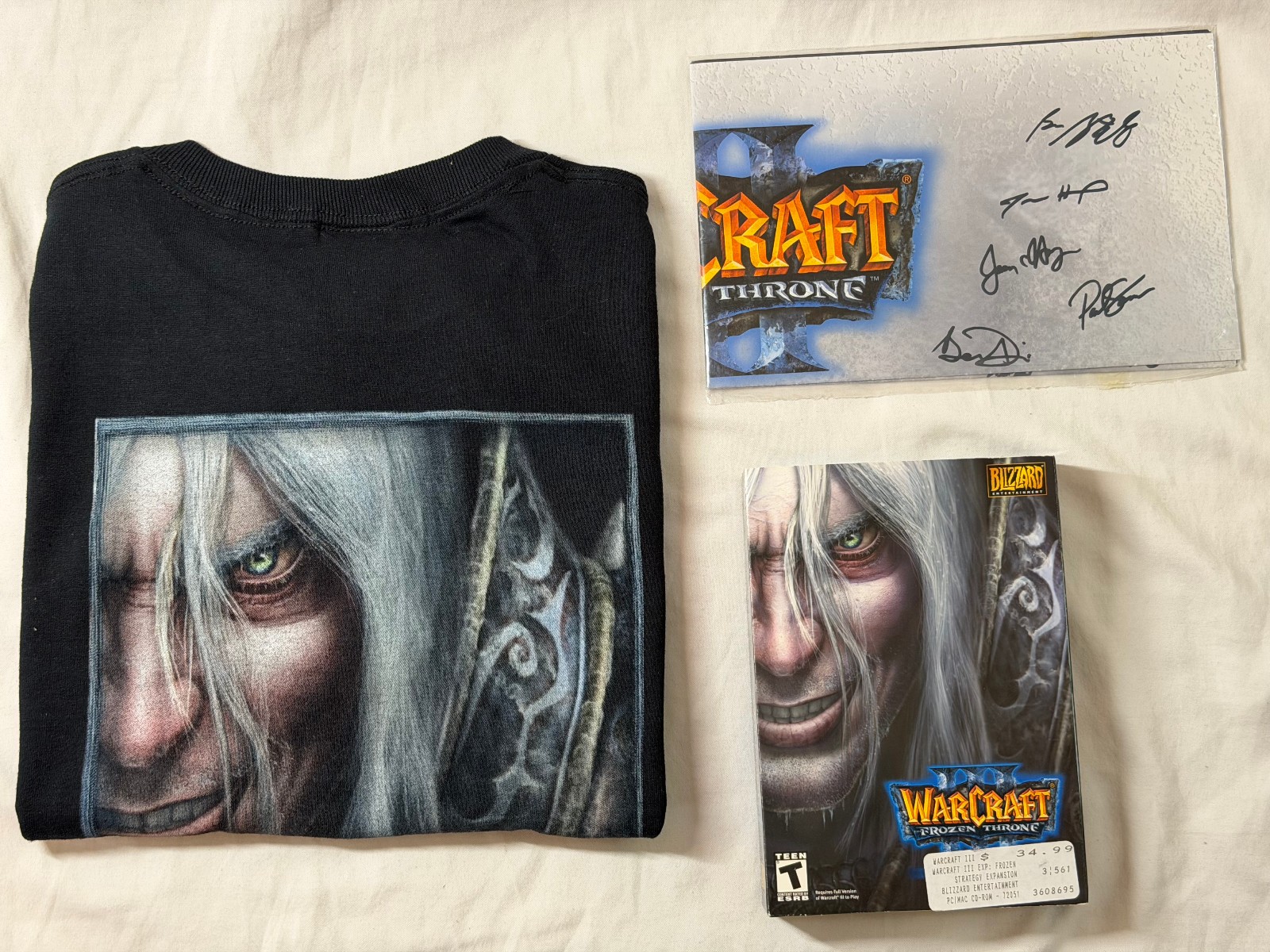SIGNED Warcraft III 3: The Frozen Throne NIB w/ RELEASE EVENT T-SHIRT, POSTER