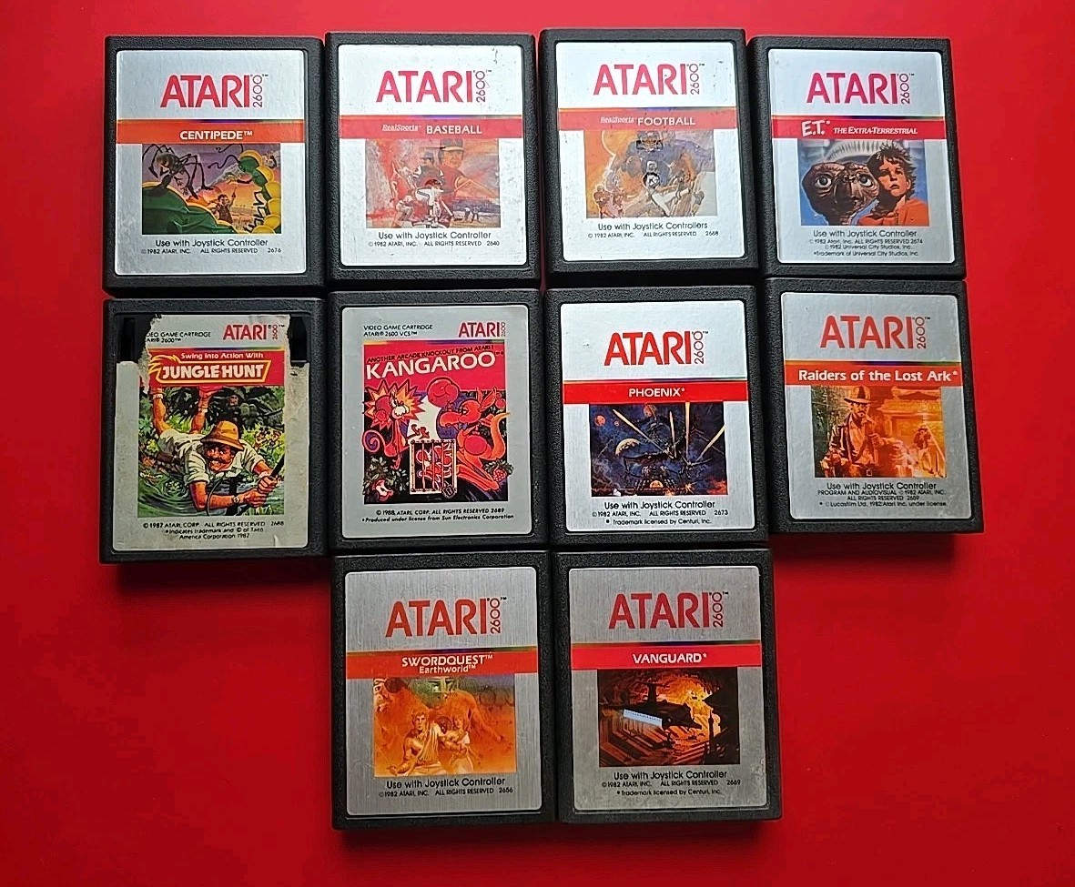 Atari 2600 Centipede E.T. Raiders Lost Ark Phoenix Silver Label 10 Games Works