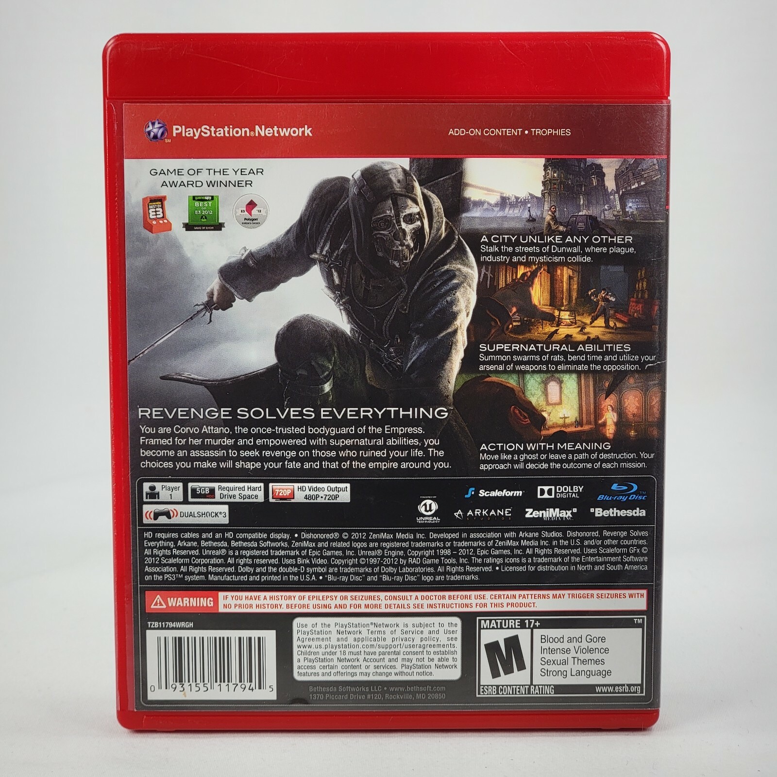 Dishonored Greatest Hits Edition Sony PlayStation 3 PS3 Hack and Slash Bethesda