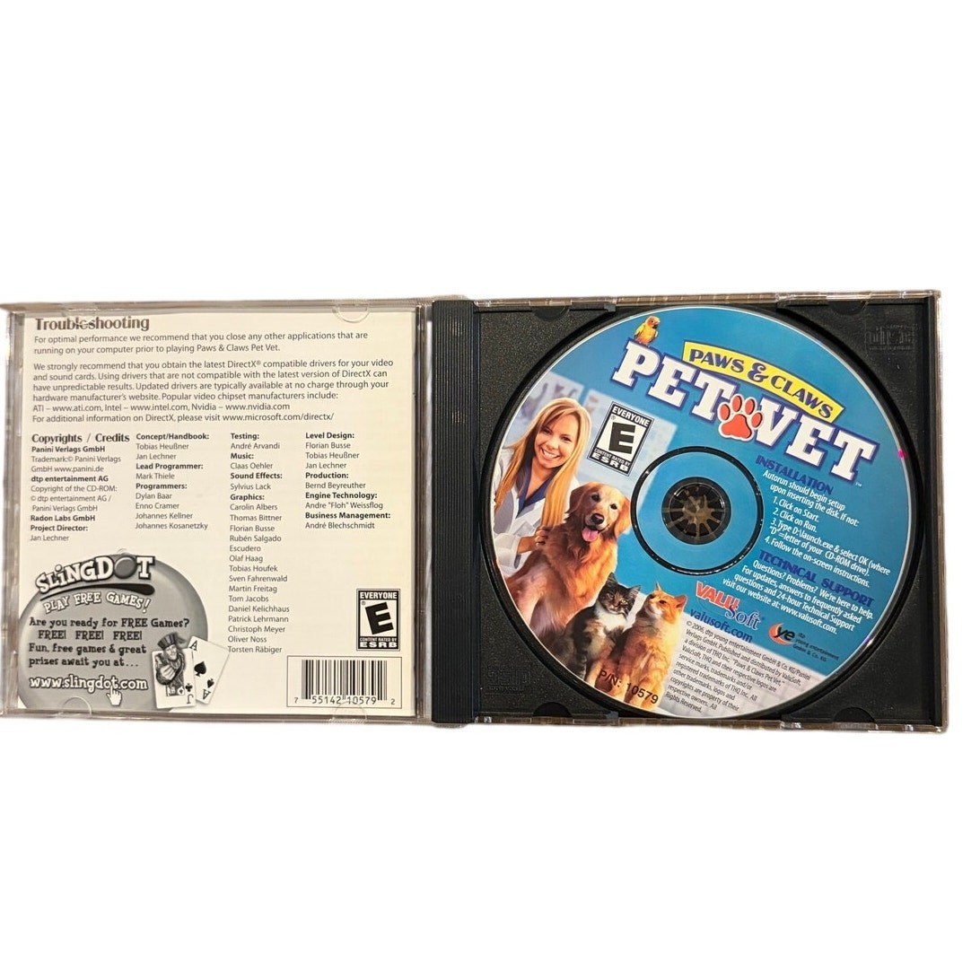 Paws & Claws Pet Vet PC CD-ROM Game Complete Box Simulation Virtual Pet Care ESR