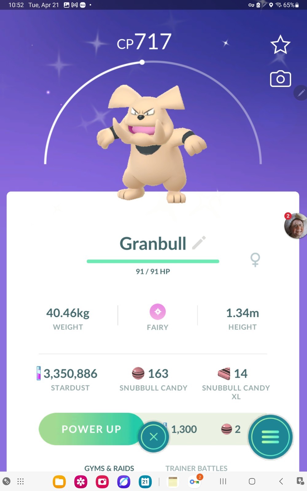 Shiny Granbull in GO. Custom OT to Home read description