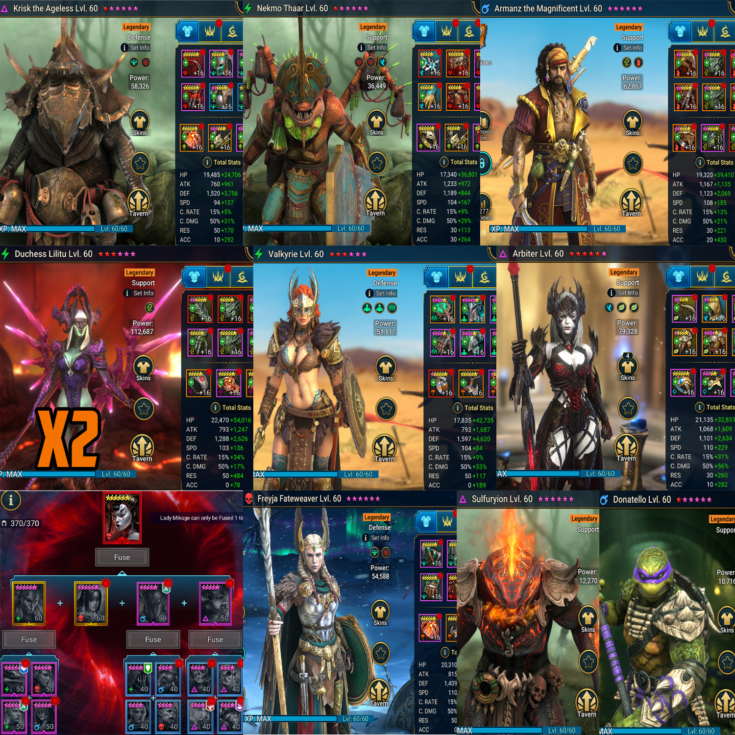 RaidShadowLegends|1Mytical|86Leg|Embrys|Krisk|Nekmo|Lilitu x2|Armanz|Sulfurion