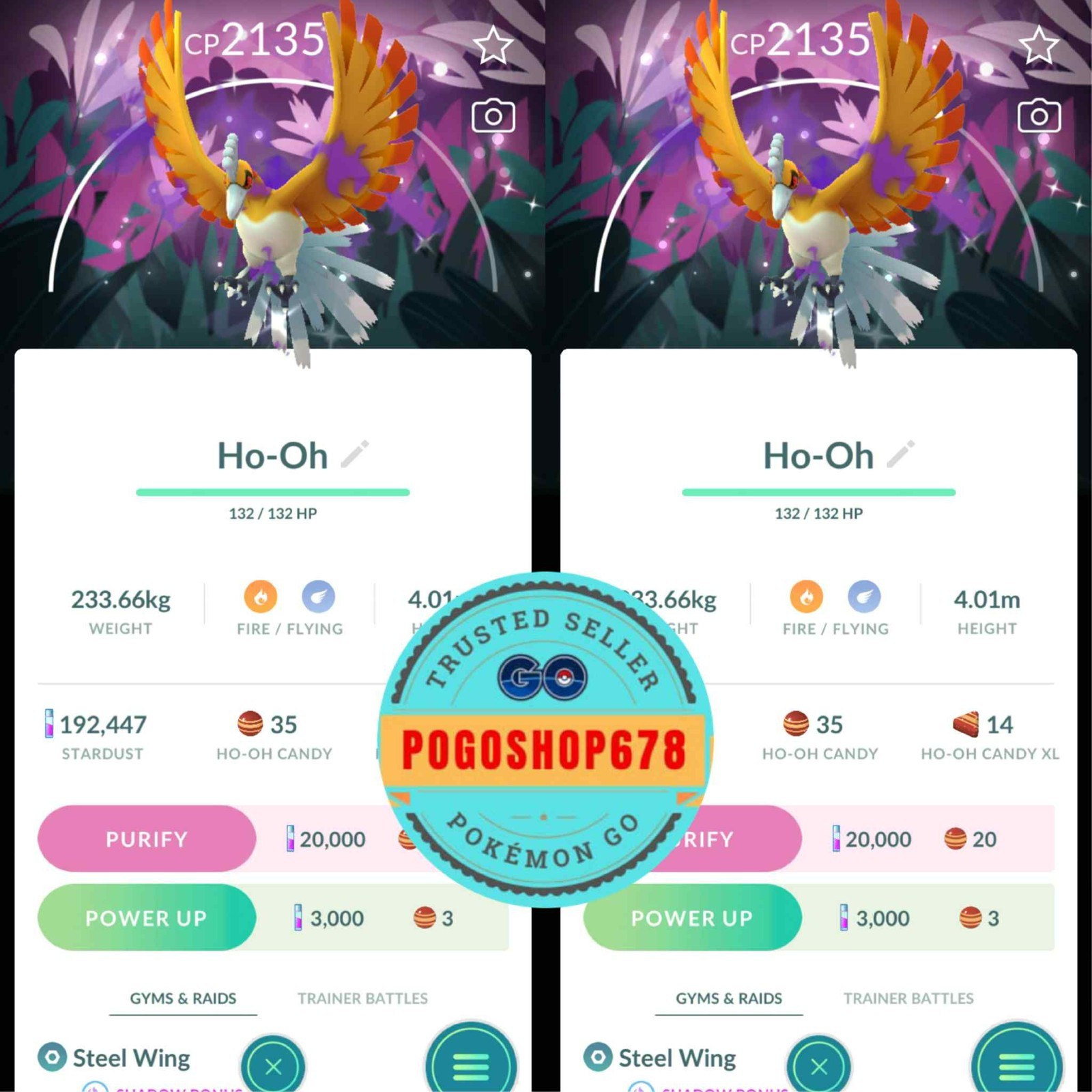 Pokémon PTC Go – Shiny Shadow Ho-Oh Special Background ✨ Mini 80k Stardusts