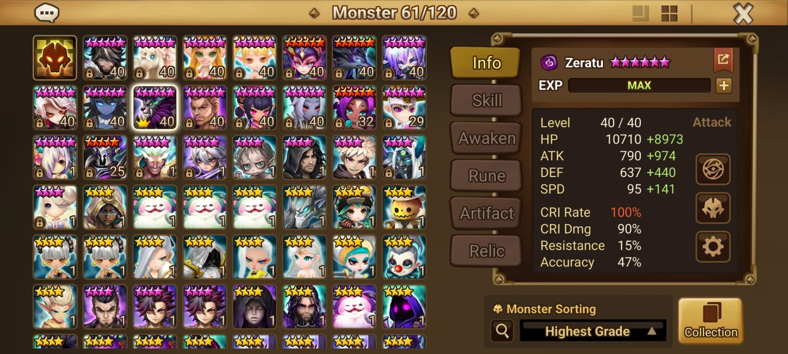 Summoners War Global Account 4LD5 Zeratu+Destiny+Ian+Eleanor. PVE DONE