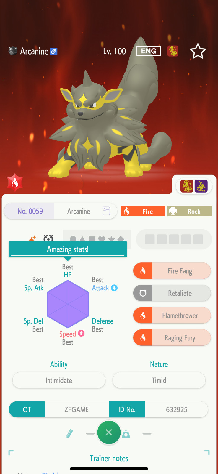 ✨6IV SHINY Hisuian Arcanine + EVS🚀 POKEMON HOME✨Champions✨Online delivery⚡