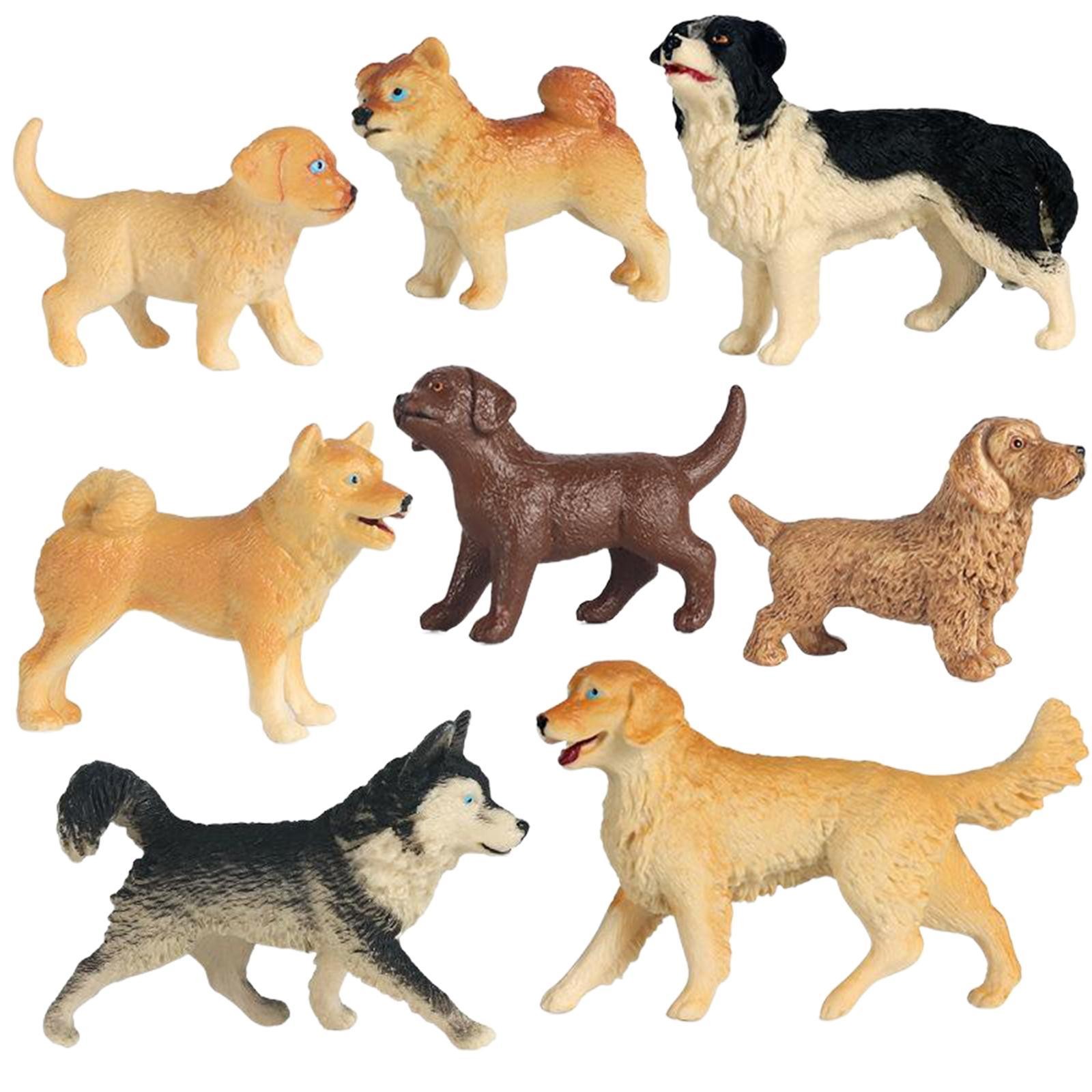 8pcs Plastic Simulated Dog Model Cognitive Toys Miniature Dollhouse