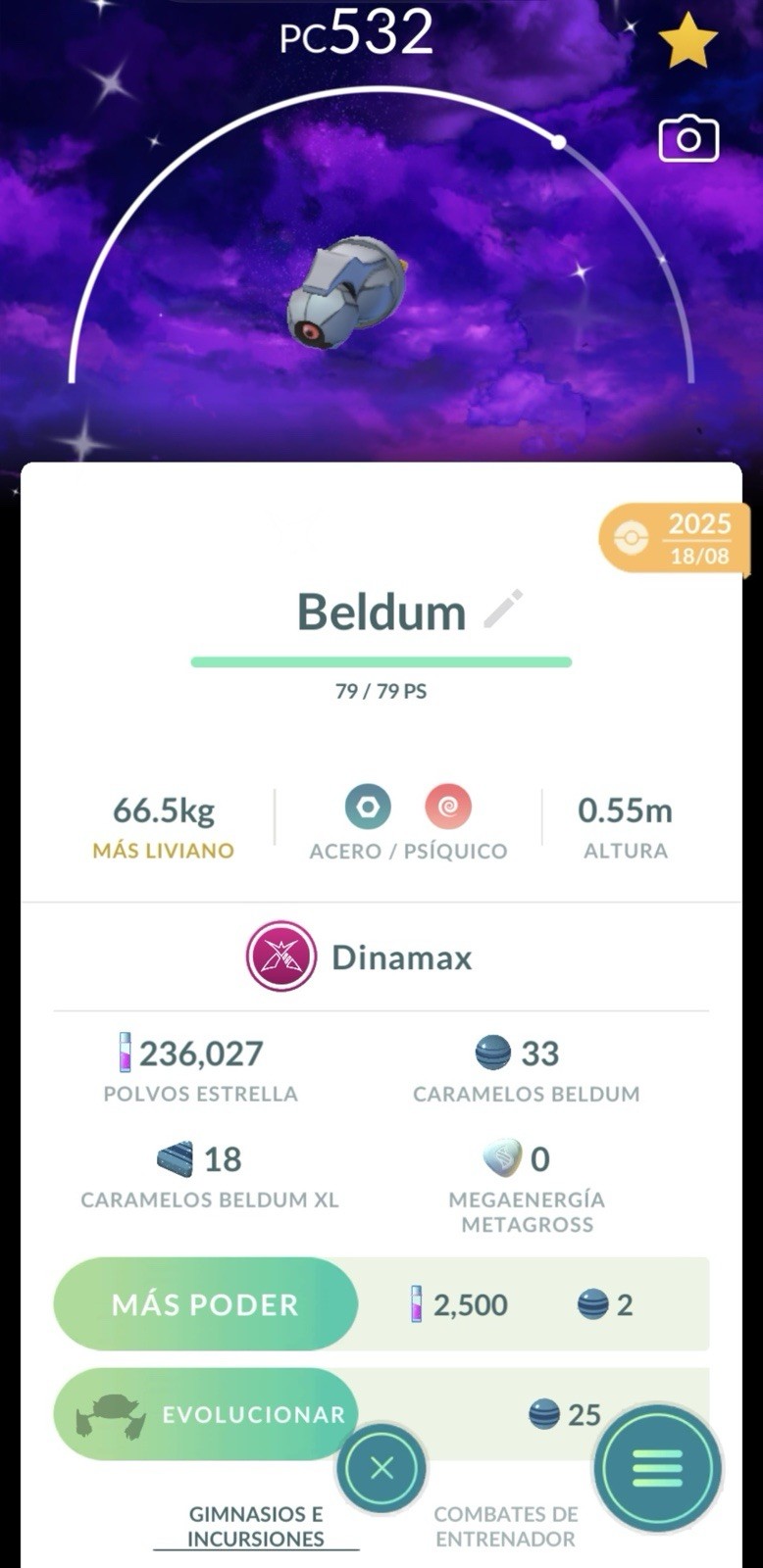 Pokémon GO Beldum Dynamax Brillante Fondo Cielos Oscuros – PTC or 20k