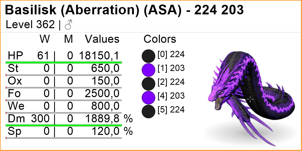 Basilisk TOP STATS 362 LEVEL Ark Survival Ascended Official PVE