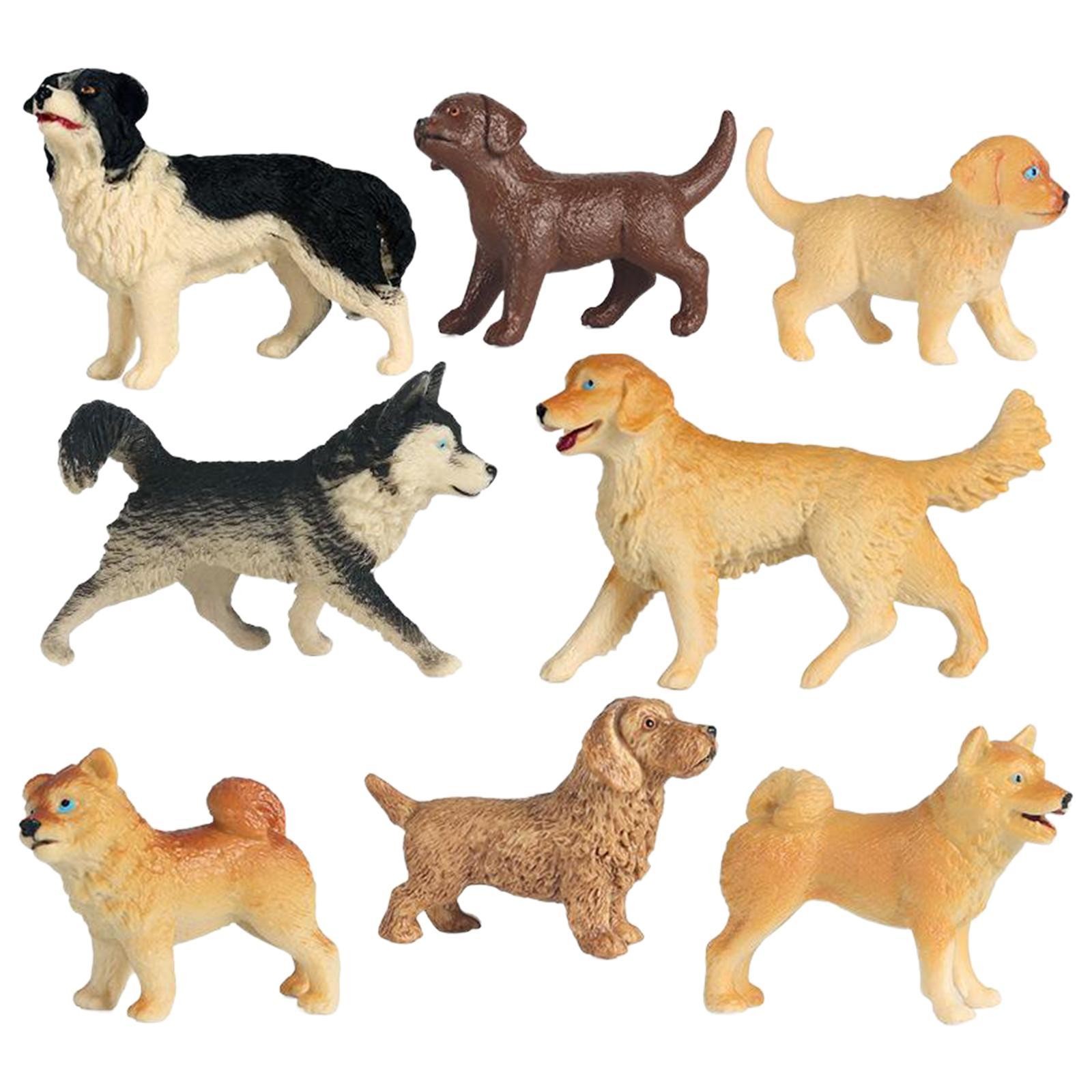 8pcs Plastic Simulated Dog Model Cognitive Toys Miniature Dollhouse
