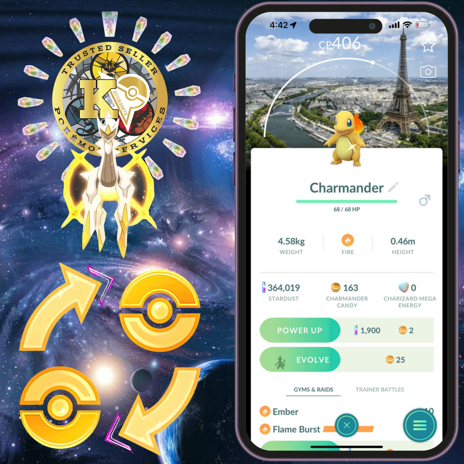 Pokémon PTC Go — Shiny Charmander — Paris Background—80k Stardusts—Digital♻️