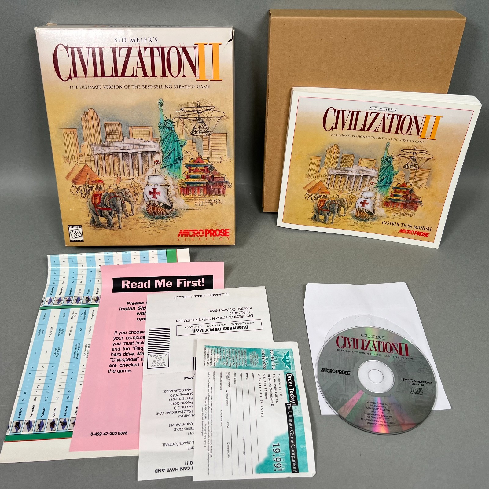 COMPLETE Sid Meier’s Civilization II Big Box PC VTG 1996 IBM CD-ROM CIB w/ Chart