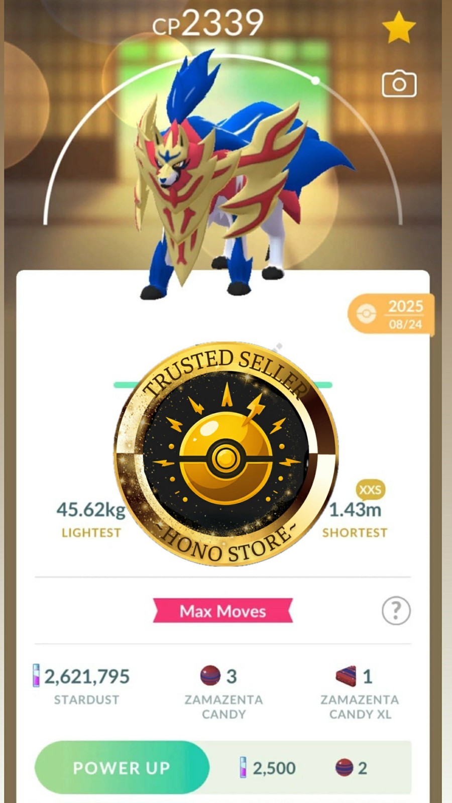 Pokémon G0 – Non Shiny Zamazenta Lv 50 Crowned 3 Moves Transformed BG