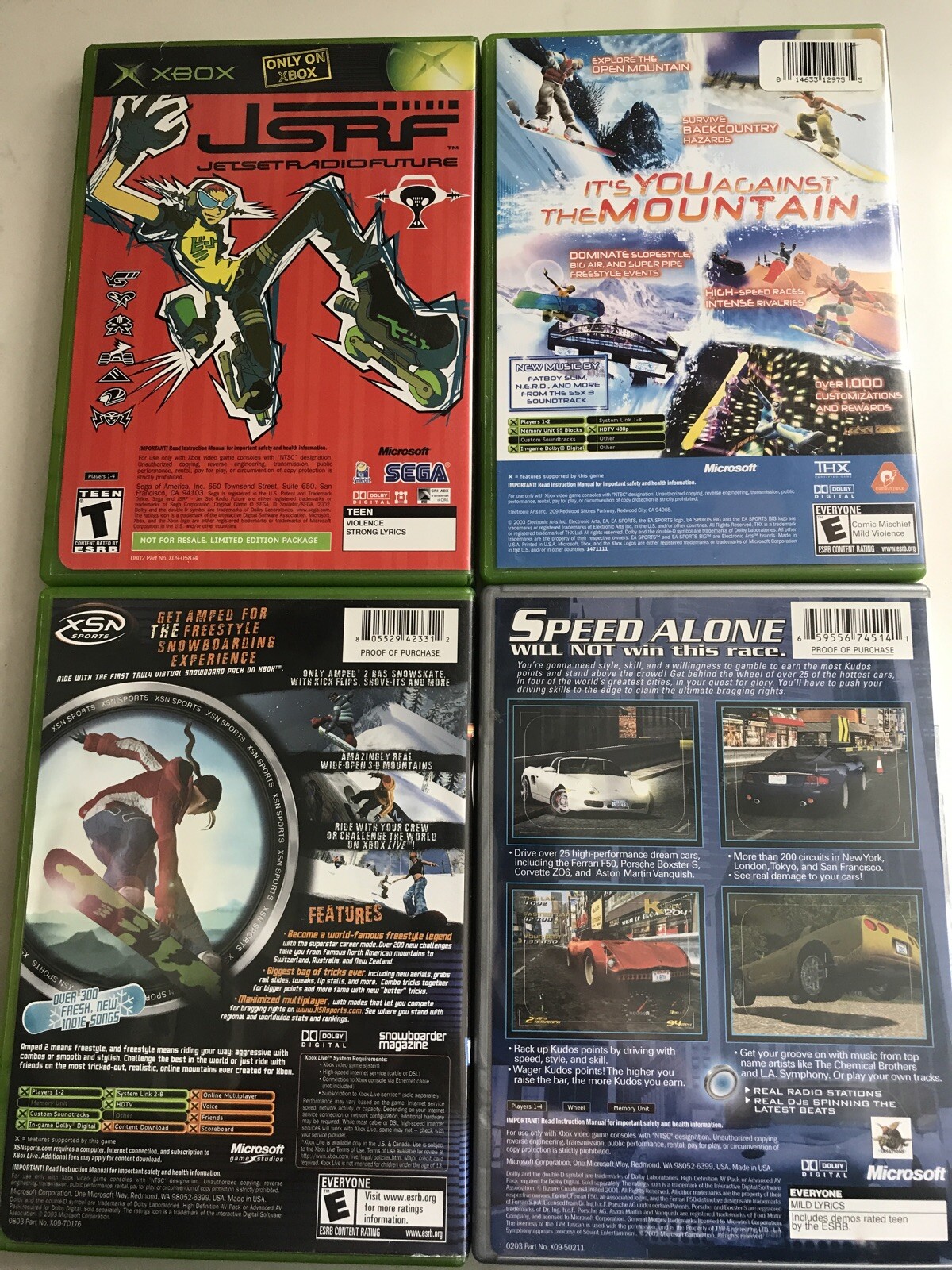 Xbox- Lot Of 4 Sega GT 2002/JSRF – SSX3 – Amped 2- Project Gotham Racing Preown