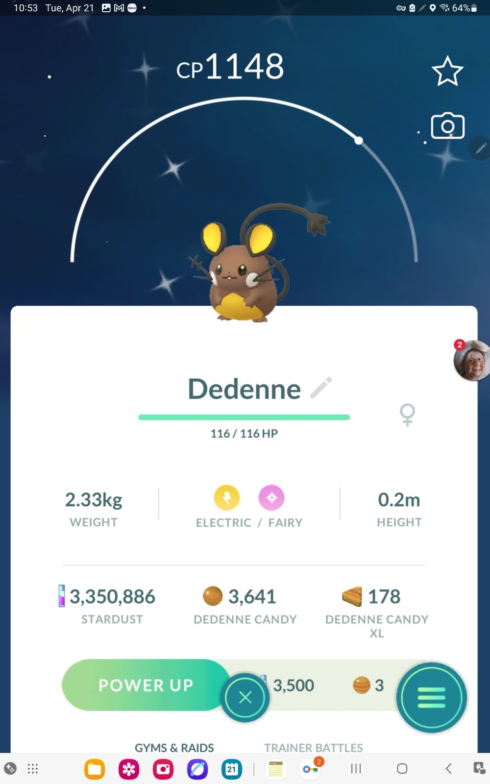 Shiny Dedeene in GO. Custom OT to Home read description
