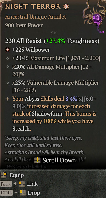 1GA Night Terror Special affix 8.4% Diablo 4 S13