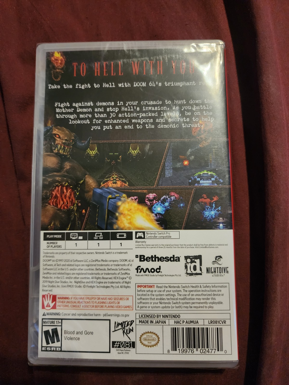 Doom 64 Nintendo Switch Limited Run Games Factory Sealed (READ DISCRIPTION)