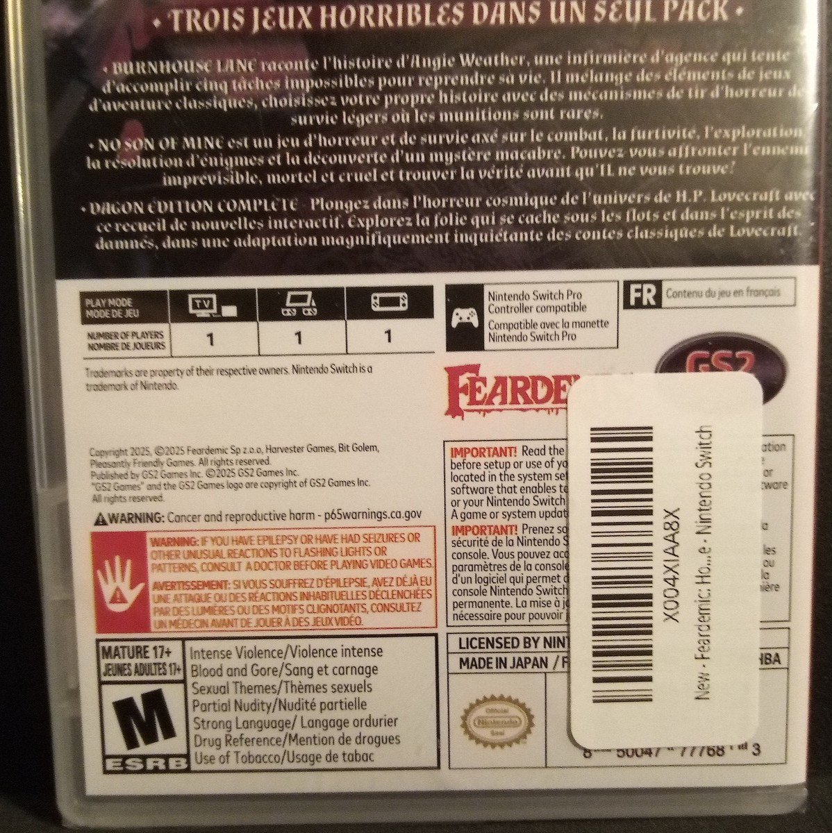 Feardemic Horror Bundle (GS2 Games) Nintendo Switch, brand new!