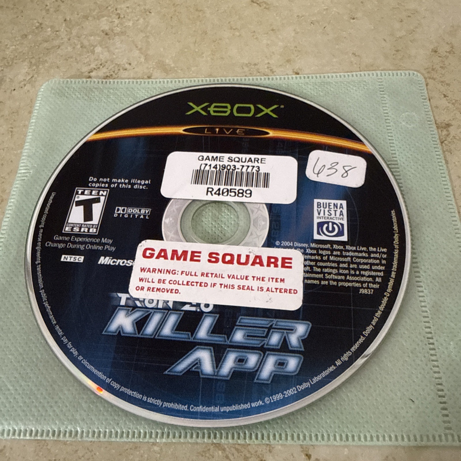 Tron 2.0: Killer App (Microsoft Xbox, 2004) DISC ONLY
