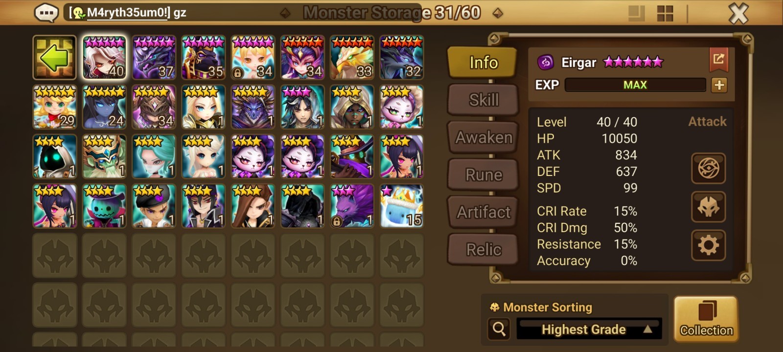 Summoners War Global Account 4LD5 Grogen+TheBae+Drakar+Elise