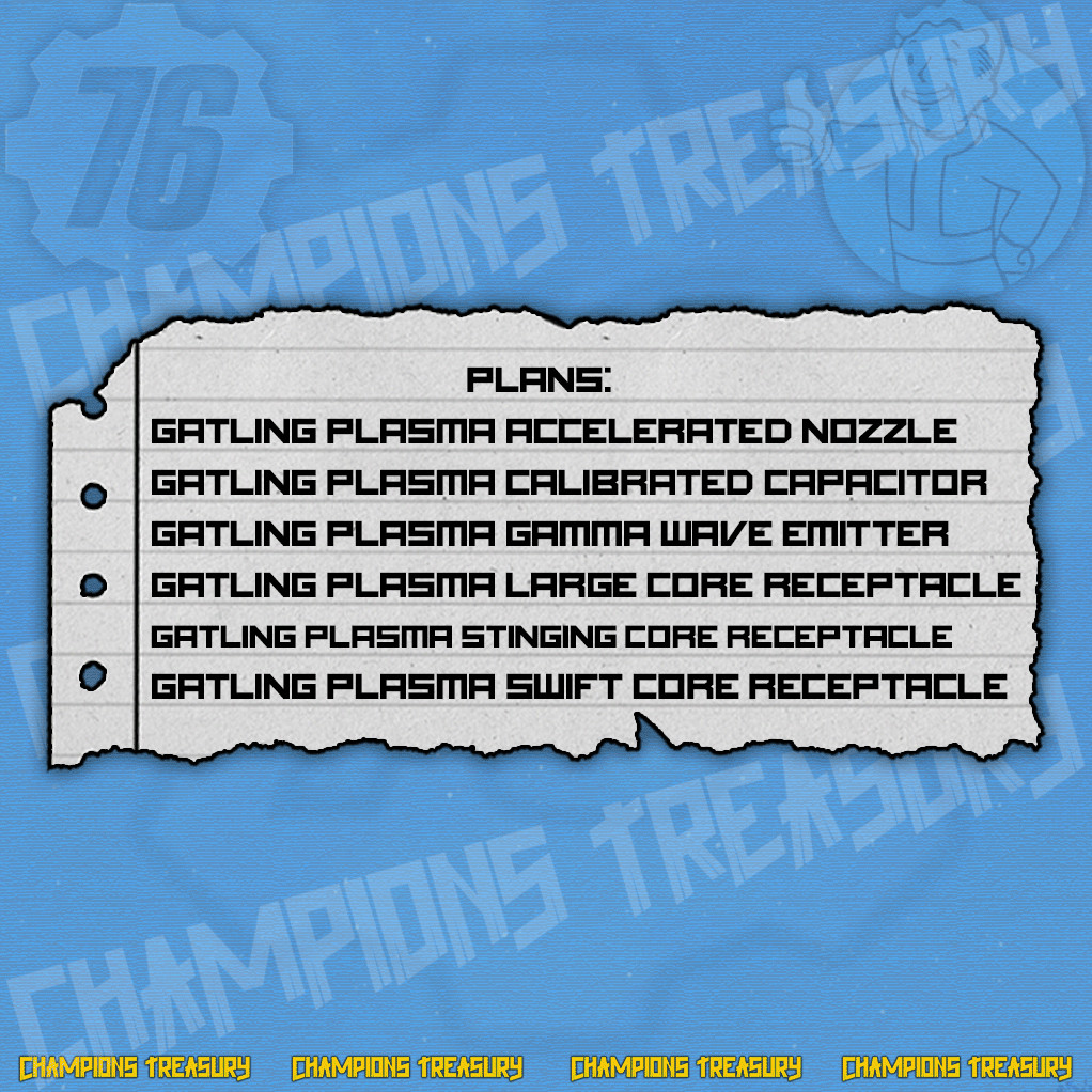 Fallout 76 PC 6 Gatling Plasma Mods Plans + Plan: Prime Receiver