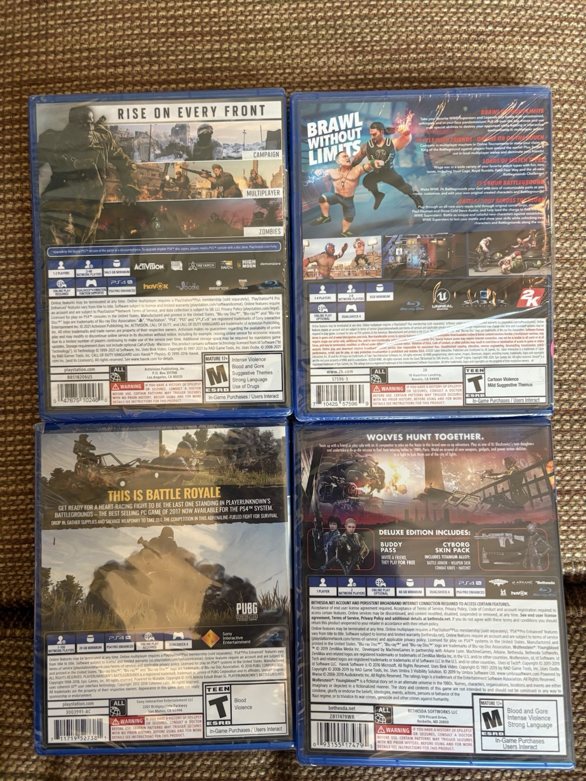 Sealed Ps4 Games (Youngblood, PlayerUnknown, Battle Grounds, Vanguard)