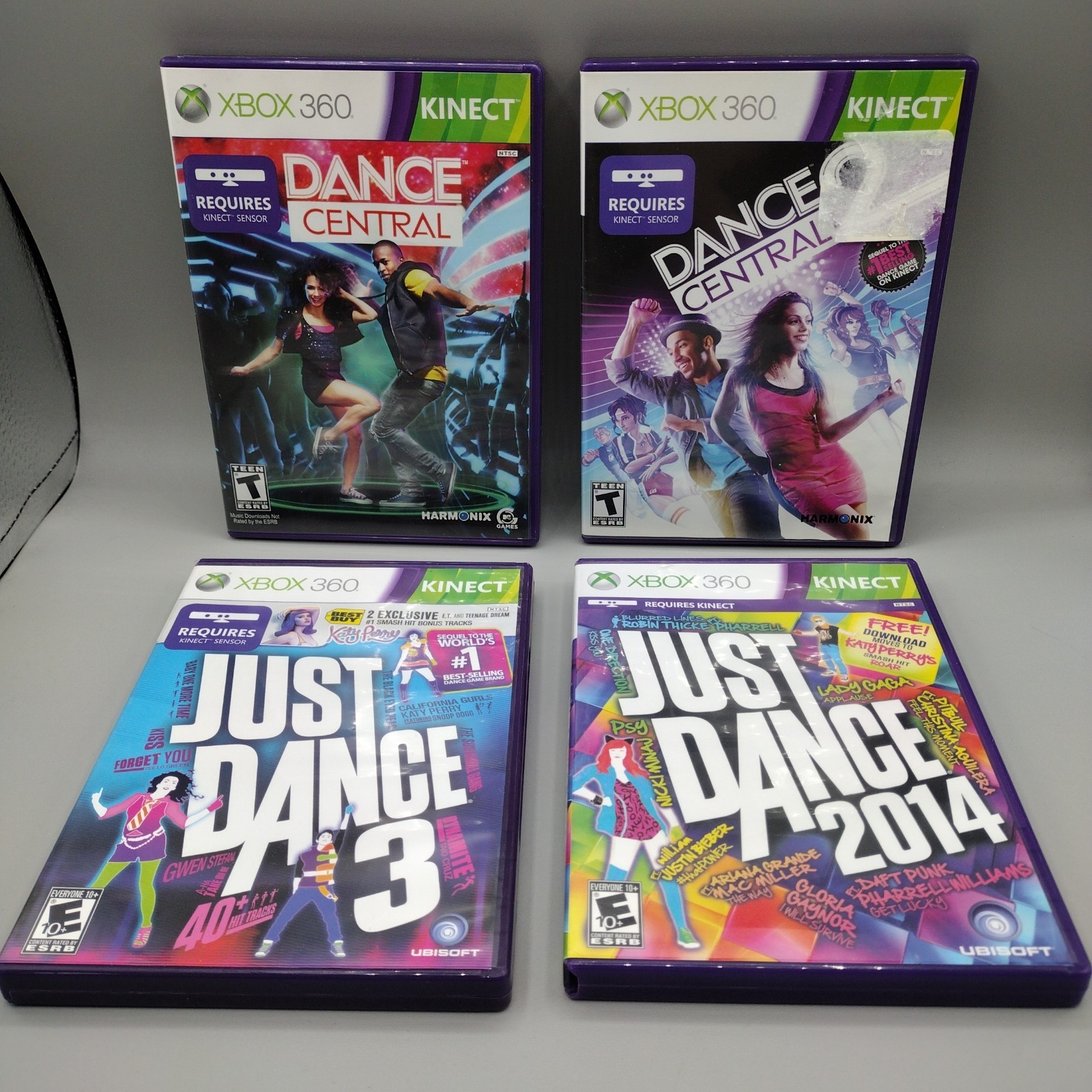 Xbox 360 Kinect Lot of 4 Dance Central 1 & 2, Just Dance 3 & 2014 CIB Complete