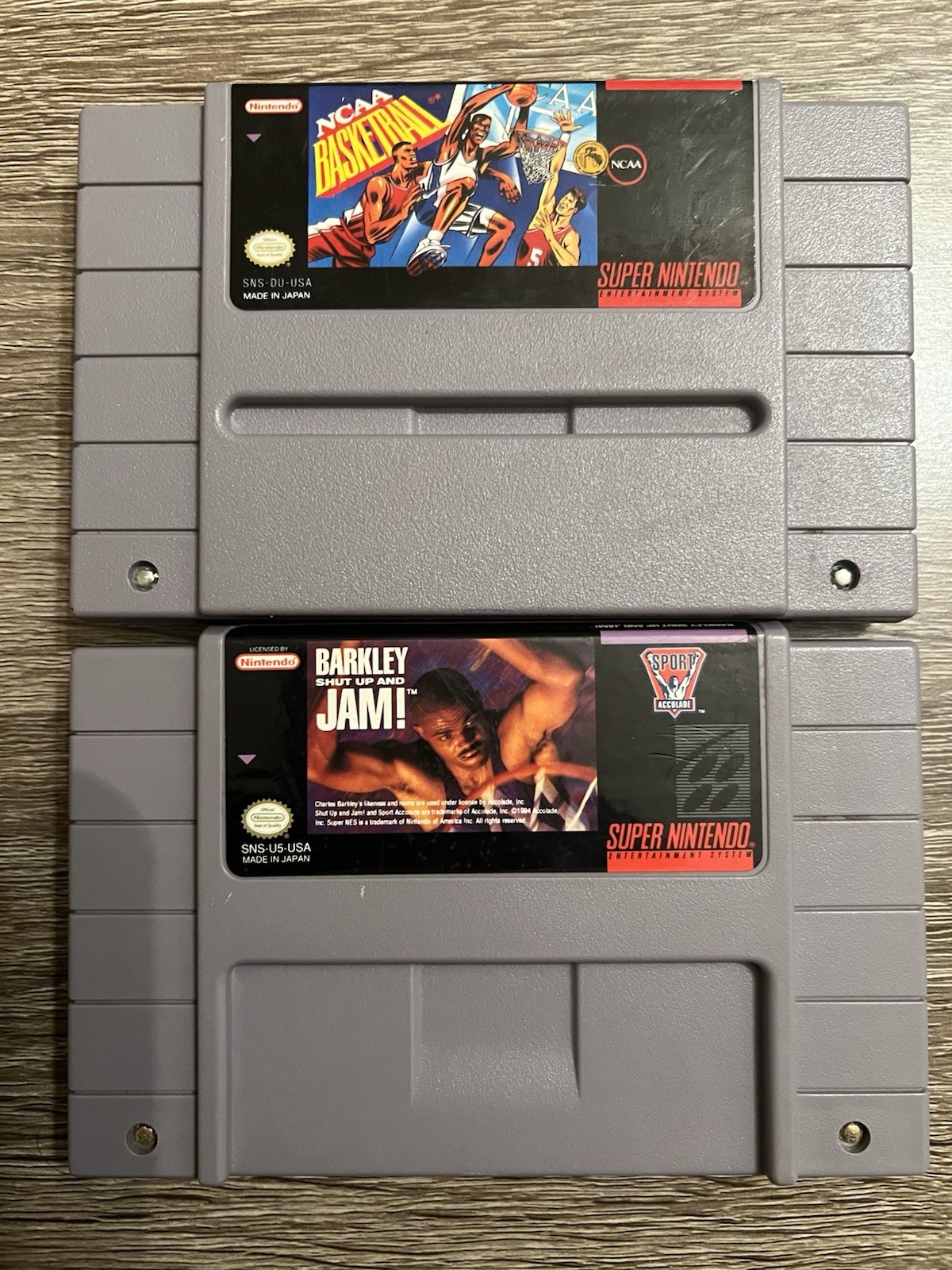 LOT of 2 Super Nintendo ES Games: NCAA Basketball & Barkley Shut Up And Jam