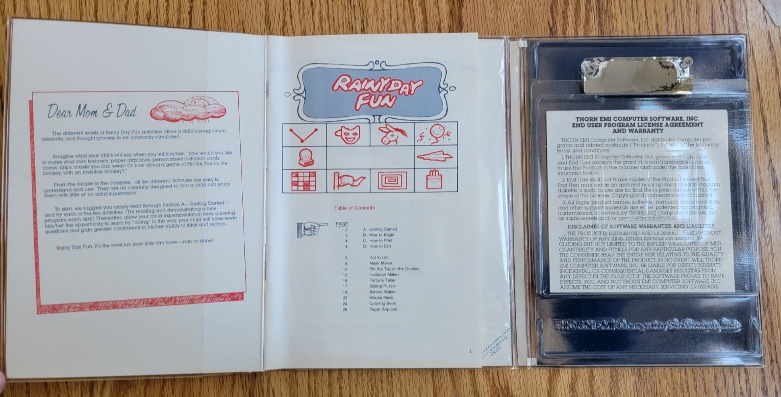 1985 Rainy Day Fun Thorn Computer Clubhouse Series Apple II 5 1/4″ Disks