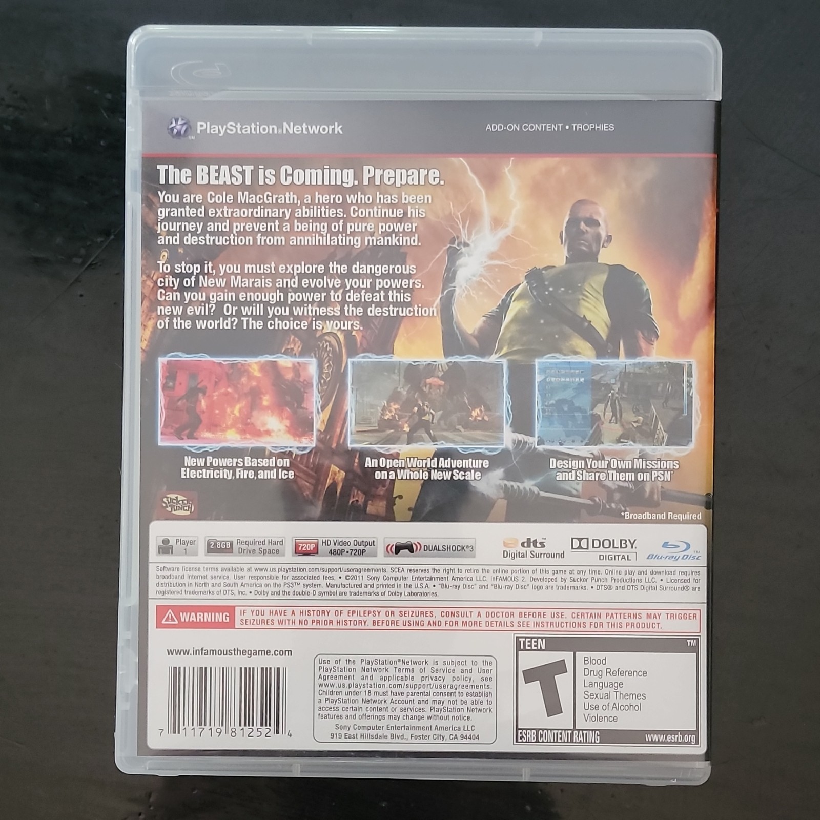 inFAMOUS 2 Sony PlayStation 3 Action Adventure, Online Playability, 2011, T-Teen
