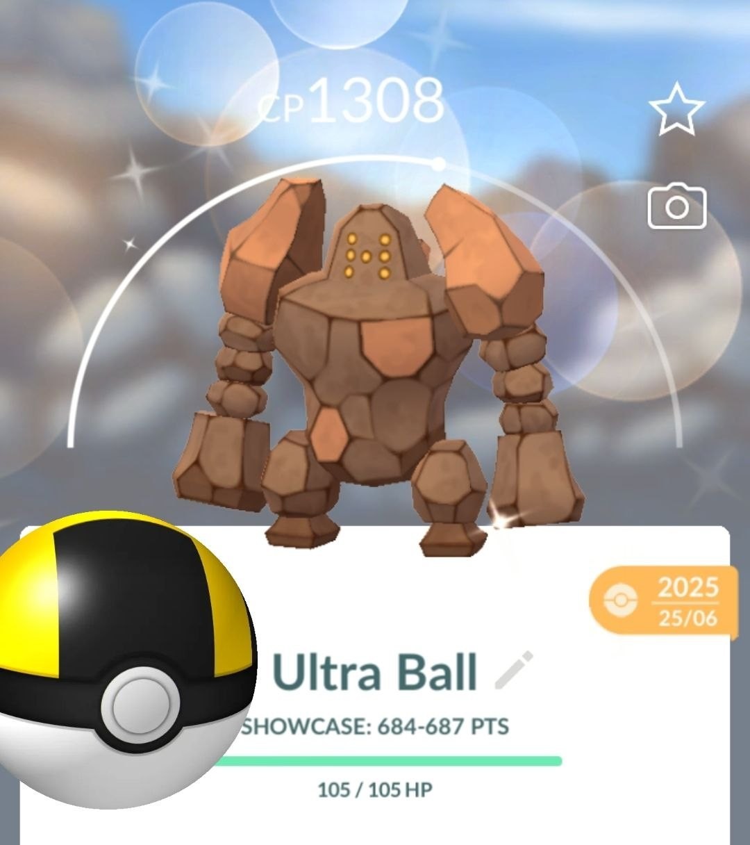 ✨Rare Shiny REGIROCK Pokemon – In ULTRA BALL✨Custom OT – GO Stamp to HOME