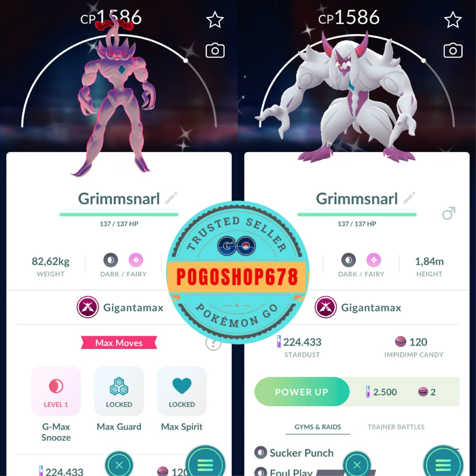 Pokémon PTC Go – Shiny Gigantamax Grimmsnarl ✨ Mini 80k Stardusts