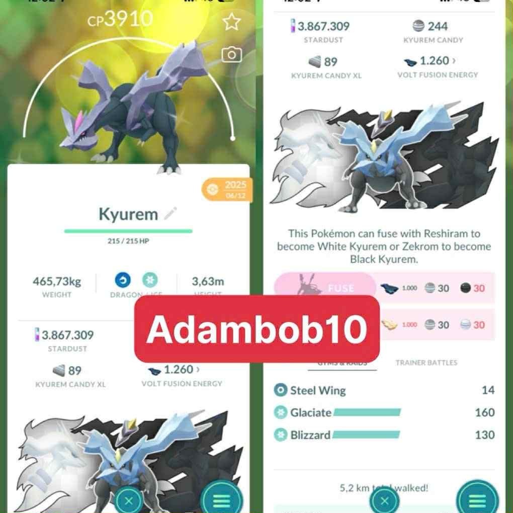 Pokémon Go Shiny Kyurem Level 50 3 Moves with Glaciate Trade 20K or 1M Stardust