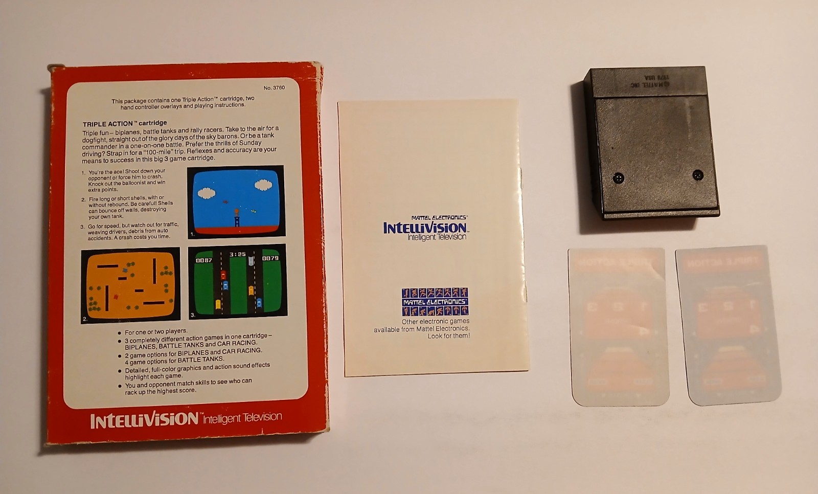 Triple Action Intellivision CIB Complete in Box w Overlays Tested Works