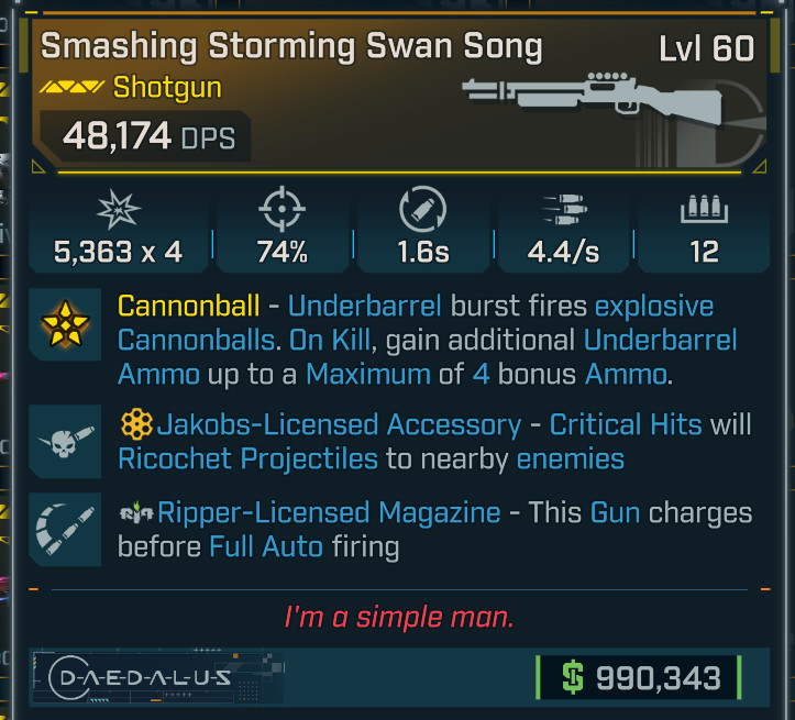 Borderlands 4 ⭐KINETIC SWAN SONG SHOTGUN⭐JAKOBS⭐RIPPER MAG